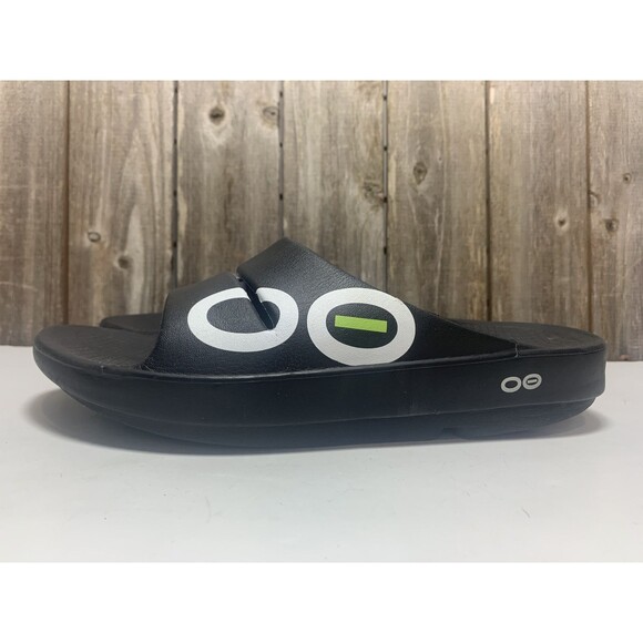 Oofos Sandals Mens 7 Womens 9 Slide Flats Slip On Rubber Black Open Toe Casual - Picture 4 of 8